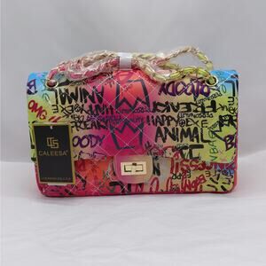 Graffiti Quilted Shoulder Bag Women's Colorful Graphic Casual Crossbody Purse